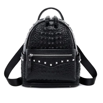 Роскошный женский рюкзак из крокодиловой коровьей кожи 2 размера, школьная сумка для девочек-подростков, фирменный ноутбук с заклепками, Черный рюкзак