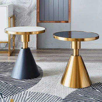 Роскошный мраморный угловой стол для гостиной, диван, приставной столик из нержавеющей стали, золотой маленький круглый столик, чайный столик в постмодернистском стиле