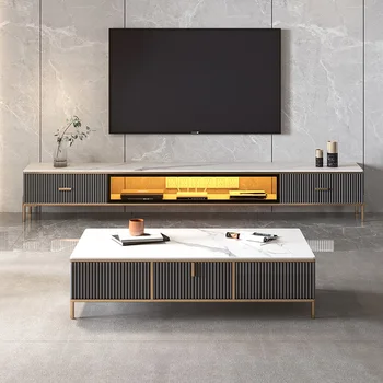 Роскошный шкаф для телевизора, комбинация журнальных столиков, шкаф для телевизора с каменной панелью, современная гостиная, напольный шкаф, итальянский минимализм