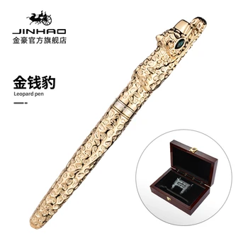 Ручка-роллер JINHAO Ancient Cheetah, цельнометаллические золотые Роскошные Изысканные гелевые ручки для письма, новые варианты деревянной коробки