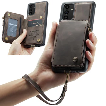 Ручной веревочный ремешок на запястье, ремешок-бумажник, кожаный чехол для Samsung Galaxy A54 A34 A14 A73 A53 A33, карман для монет и карт на молнии, крышка