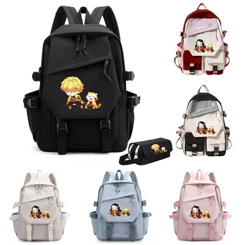 Рюкзак Demon Slayer, Корейский Колледж, Милый Студенческий рюкзак в стиле Камадо Незуко, Школьная сумка Для девочек с принтом Агацума Зеницу, Детская сумка
