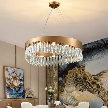 Светодиодная люстра для гостиной из матового золота, высококачественный дизайн, Роскошная хрустальная лампа K9, светильник для домашнего декора, современный круглый блеск