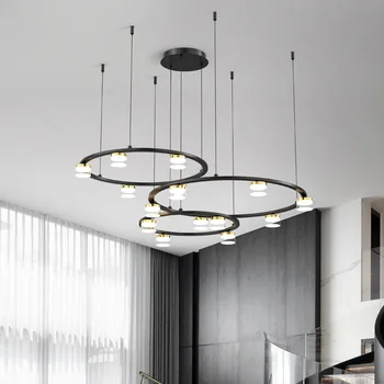 Светодиодная люстра нового стиля, белое Черное кольцо, Подвесные светильники для гостиной, столовой, спальни, Регулируемая проволокой лампа
