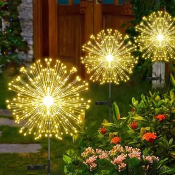 Светодиодные Солнечные фейерверки AlliLit Водонепроницаемые уличные гирлянды из вспышек в виде одуванчиков для декора сада и лужайки