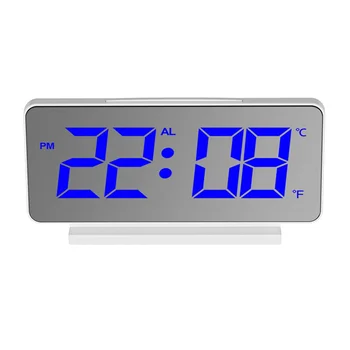 Светодиодный цифровой будильник С большим количеством жирных цифр, функция повтора, Регулируемая громкость, простое управление для письменного стола в спальне, синий