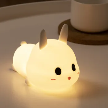 Силиконовый светодиодный ночник с кроликом, индукционные поглаживающие лампы с дистанционным управлением, Красочная атмосферная лампа для детей, подарок для детей