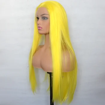 Синтетический парик на кружеве желтого цвета 13X4, прямой, предварительно сорванный, прозрачный, для косплея трансвестита для чернокожих женщин 180 плотности