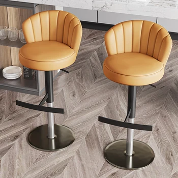 Скандинавский барный стул из искусственной кожи для кухонной мебели, Спинка барных стульев, Индивидуальность, Легкий Роскошный Барный подъемник, Поворотный барный стул