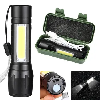 Складной мини-перезаряжаемый светодиодный фонарик Используйте лампу XPE COB с шариком и двойным источником света, фонарик для приключений, кемпинга, рыбалки