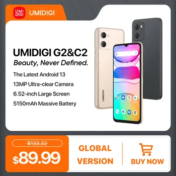Смартфон UMIDIGI G2 C2, Android 13, 3 ГБ + 32 ГБ, Helio A22, Мобильный телефон 4G с двумя SIM-картами, Камера 13 Мп, аккумулятор 5150 мАч