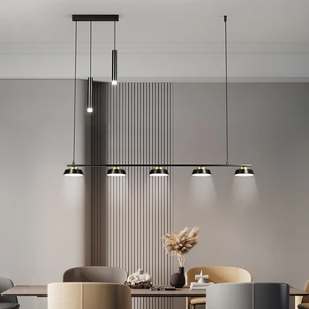 Современная светодиодная люстра для столовой с прожектором, кухонный длинный стол, Черная потолочная подвесная лампа с нейтральным освещением. Декор