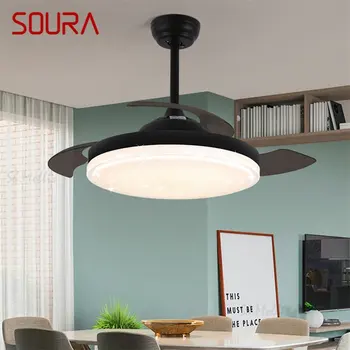 Современные потолочные вентиляторы SOURA, 3 цвета светодиодов с дистанционным управлением, декоративное украшение для дома, столовой, спальни, ресторана
