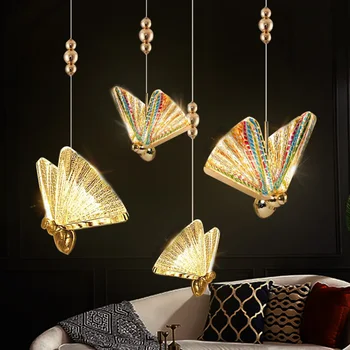 Современные светодиодные подвесные светильники Butterfly Crystal Художественный дизайн Украшения дома Люстры для прикроватных потолочных светильников в гостиной-столовой
