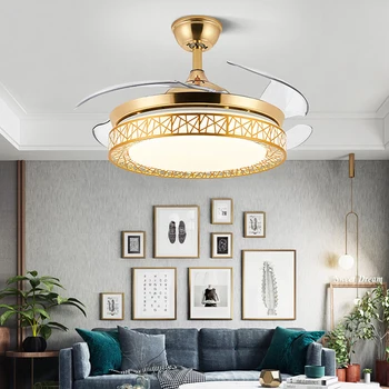 Современные светодиодные потолочные вентиляторы с подсветкой и дистанционным управлением Gold New Lustre Home Intellectual для гостиной, потолочных светильников спальни