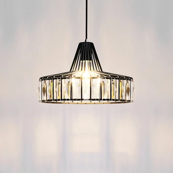 Современные хрустальные подвесные светильники, Черный железный подвесной светильник для столовой, спальни, подвесной светильник в скандинавском стиле Лофт E27, кухонные светильники