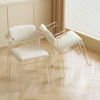 Современный Акриловый обеденный стул для домашней мебели, обеденный стул для ресторана, Подлокотник, спинка, Высококлассные Домашние стулья для спальни, туалетный столик