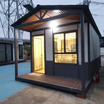 Современный роскошный домик со стеклянной стеной на солнечной энергии, Сборные домики из деревянных контейнеров