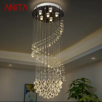 Современный хрустальный подвесной светильник ANITA LED Luxury Creative Rotate Chandelier Lamp для дома, гостиной, двухуровневой виллы