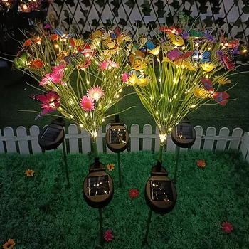 Солнечные садовые фонари, лампа для газона с диким цветком, хризантема, водонепроницаемые садовые лампы-бабочки, Ярдовое искусство для украшения дома