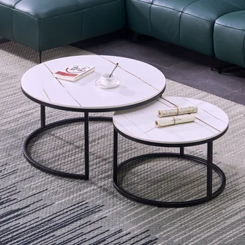 Сочетание круглых журнальных столиков итальянского размера, простой круглый журнальный столик в скандинавской гостиной, Сторона небольшой квартиры