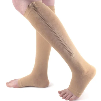 Спортивные носки унисекс с открытым носком, длиной до колена, на молнии, Компрессионные чулки для женщин, мужские гетры