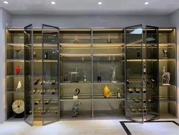 Стеклянный винный шкаф из алюминиевого сплава, легкий роскошный винный шкаф, стеклянный винный шкаф для гостиной