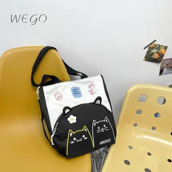 Студенческая холщовая сумка большой емкости для девочек, милые мультяшные сумки-мессенджеры через плечо для студентов