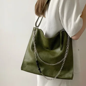 Сумки в корейском стиле для женщин, большая вместительная сумка цвета авокадо, зеленая сумка-тоут, модные сумки через плечо с цепочкой, сумки через плечо в стиле ретро Y2K