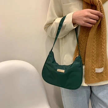 Сумки для женщин 2022 г. Нейлоновая однотонная сумка через плечо на молнии с небольшим полумесяцем Модные Роскошные брендовые дизайнерские сумки