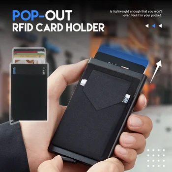 Тонкий алюминиевый кошелек с эластичной задней сумкой, держатель для кредитных карт, мини-RFID-кошелек, автоматический всплывающий чехол для банковских карт