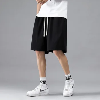 Трендовые Короткие мужские летние пляжные брюки в корейском стиле, спортивные джоггеры, повседневные шорты для бега, эластичный пояс, однотонные Свободные спортивные штаны
