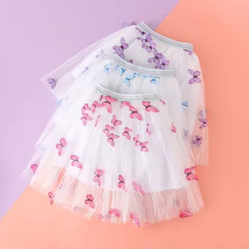 Тюлевая юбка-пачка для девочек, модное платье принцессы с принтом бабочек, балетная юбка, летняя юбка-пачка из сетки, верхняя одежда Vestido