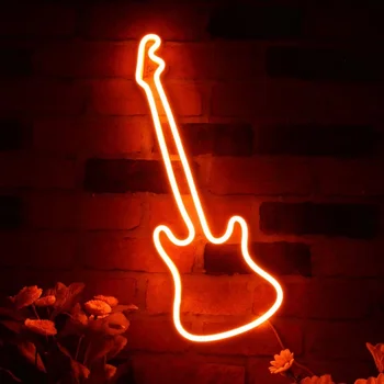 Украшение гитары Гибкая Силиконовая Светодиодная Неоновая Вывеска Музыкальная Комната Настенный Декор USB Ночник Лампа Подарок на День Рождения