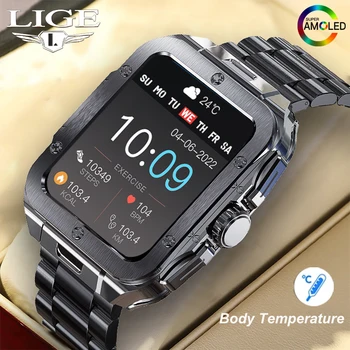 Умные часы LIGE Men Steel с Bluetooth-вызовом, монитором сердечного ритма в реальном времени, термометром, спортивные мужские смарт-часы для фитнеса для Android ios