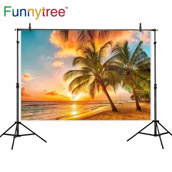 Фон Funnytree для фотосъемки, фотостудия, пляж, морской закат, кокосовая пальма, пейзажный фон, летние обои для фотосессии
