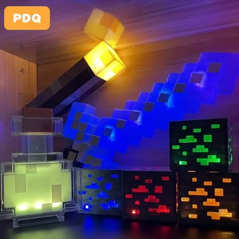 Фонарик из коричневого камня, светодиодный ночник, Креативная игрушка MC Game, перезаряжаемый светильник для прикроватной тумбочки в спальне, Детский подарок