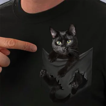 Хлопковая футболка с животными CLOOCL, забавная бомбейская футболка с черным котом в кармане, мужские и женские футболки, топы, хлопковые футболки