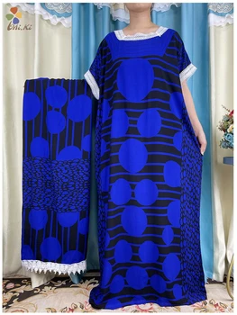 Хлопчатобумажное платье с рукавами-кисточками и принтом в Африканском стиле, традиционные Женские свободные платья с волнистой линией в паре с большим шарфом
