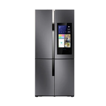 Холодильник с поперечной боковой дверью бытовой четырехдверный холодильник с интеллектуальным инвертором с большим экраном
