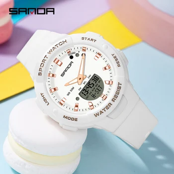 Цифровые часы SANDA, женский спортивный хронограф, Календарь, женские кварцевые наручные часы, водонепроницаемые женские Электронные часы 6005