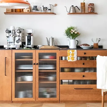 Чайные шкафы в скандинавском японском стиле, заполненные кухонными боковыми шкафчиками, массив дерева, черный орех, шкафы для хранения из вишневого дерева, маленькие