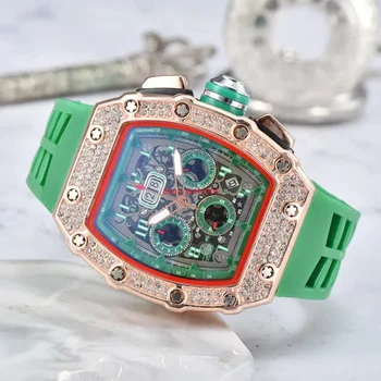 Часы с автоматической датой с 6-контактным бриллиантом, ограниченная серия мужских часов, лучший бренд класса люкс, полнофункциональные кварцевые часы с силиконовым ремешком