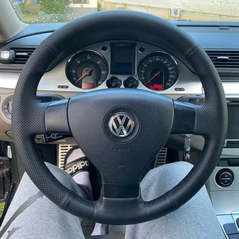 Черная противоскользящая оплетка из искусственной кожи, чехол на руль автомобиля для Volkswagen VW Jetta 5 Mk5 Tiguan Passat B6 Golf 5
