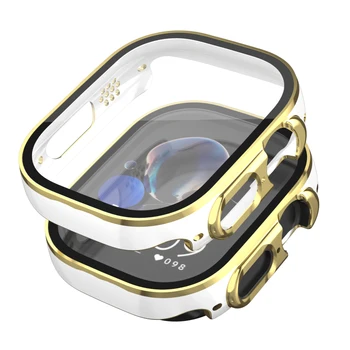 Чехол для Apple Watch Ultra 49 мм из закаленного стекла, ПК, двухцветный резной чехол для умных часов iWatch серии 8, защитный чехол, аксессуары