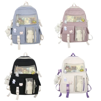 Школьный ранец с героями мультфильмов в японском стиле, двойная сумка через плечо с застежками-молниями и карманами для девочек-подростков, школьный рюкзак для студенток