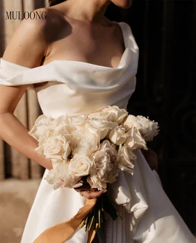 Элегантное свадебное платье трапециевидной формы с вырезом лодочкой и открытыми плечами MULOONG, платья в пол с высоким разрезом по бокам, Vestidos De Novia