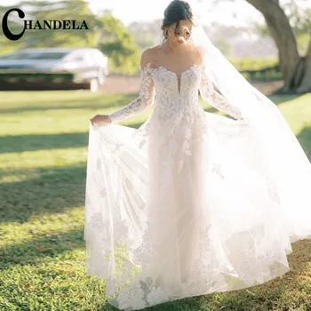 Элегантные свадебные платья CHANDELA С длинными рукавами и аппликацией трапециевидной формы, свадебное платье Vestido De Casamento, сшитое специально для женщин