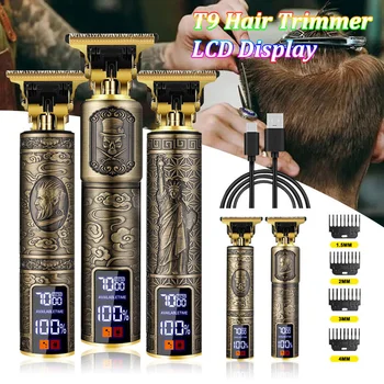 Электрическая машинка для стрижки волос LCD T9 USB, мужская бритва, Триммер для бороды, мужская бритва, портативная электрическая профессиональная парикмахерская