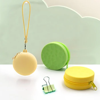 Японский минималистичный силиконовый кошелек для монет, круглая сумка-брелок для ключей, кошелек ярких цветов для детей